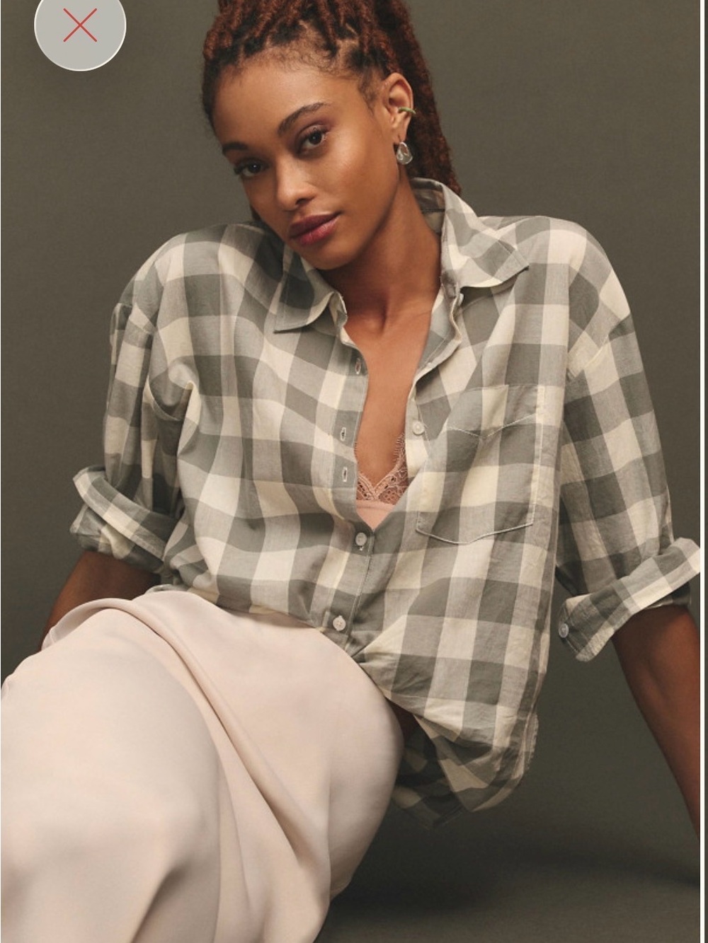Maeve Gray and White Check Relaxed Button-Down Shirt